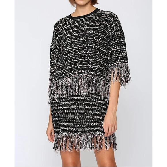 Fate Two Piece Tweed Fringe Sweater Skirt Set Size S Black Multi NWT - Picture 1 of 11